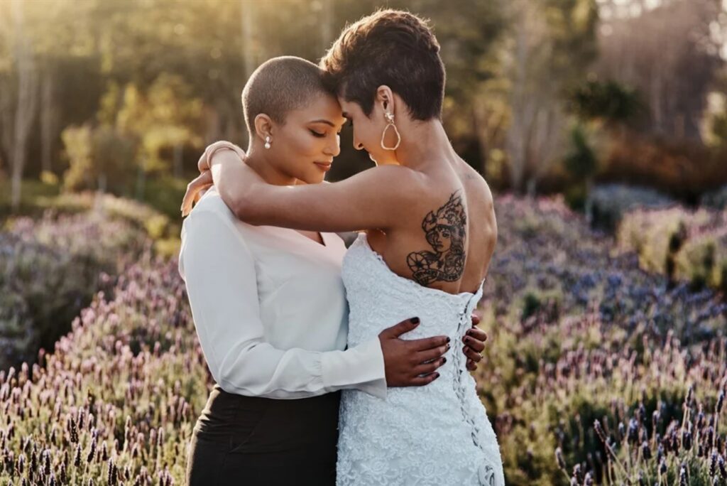 A lesbian couple on their wedding. Image Source: iStock