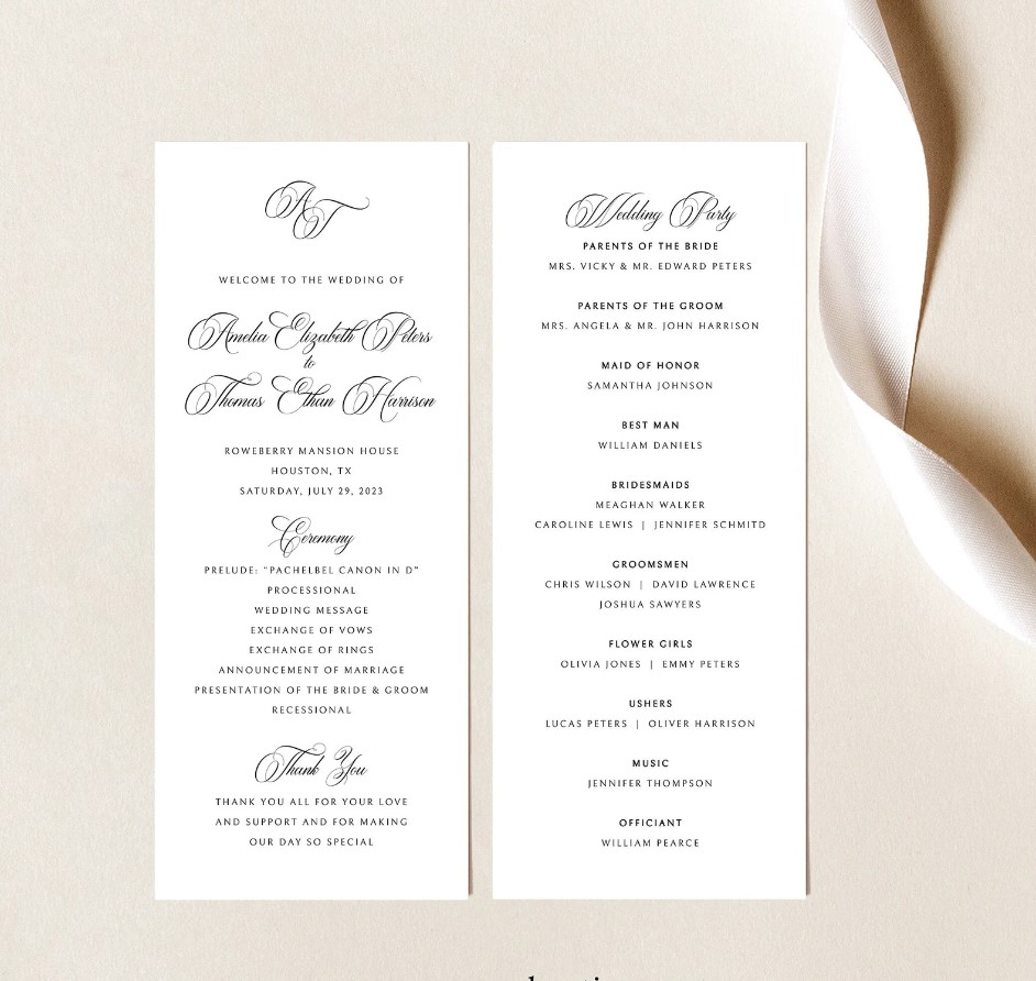 Wedding program outline image