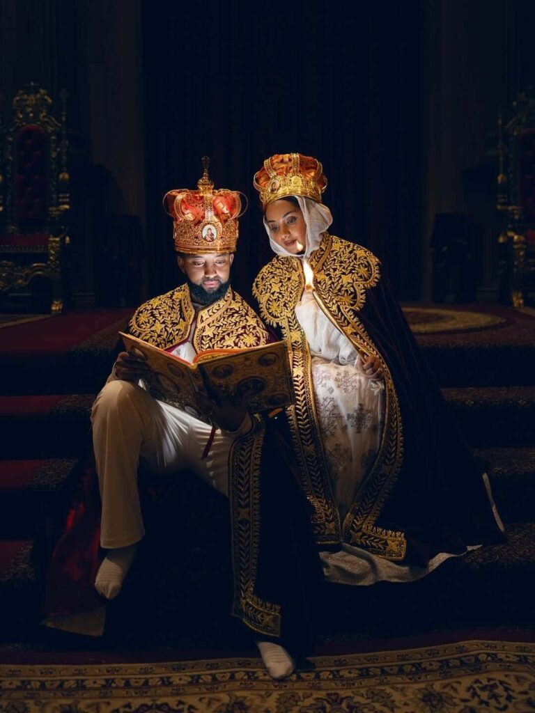A beautiful couple, crowned like royalty at their Orthodox wedding, photographed by Getnet Teshome. Image Source: Instagram/@gettphotography