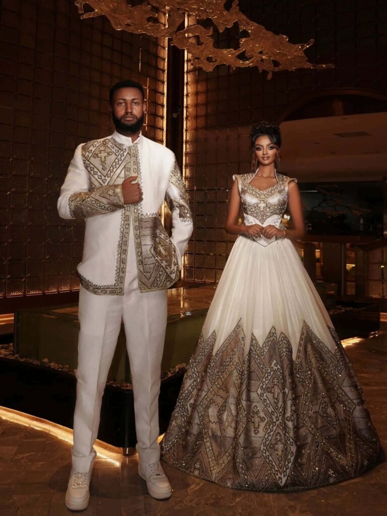 Habesha Kemis, an Ethiopian traditional dress worn by a bride. Image Source: Instagram/@habesha_kemis28